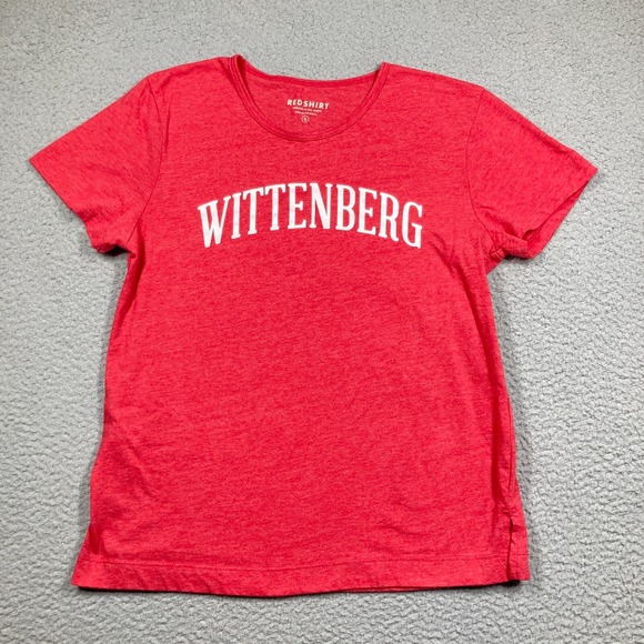 Wittenberg University T Shirt Women's Small Red Short Sleeve Lightweight  STAINS - Picture 1 of 11